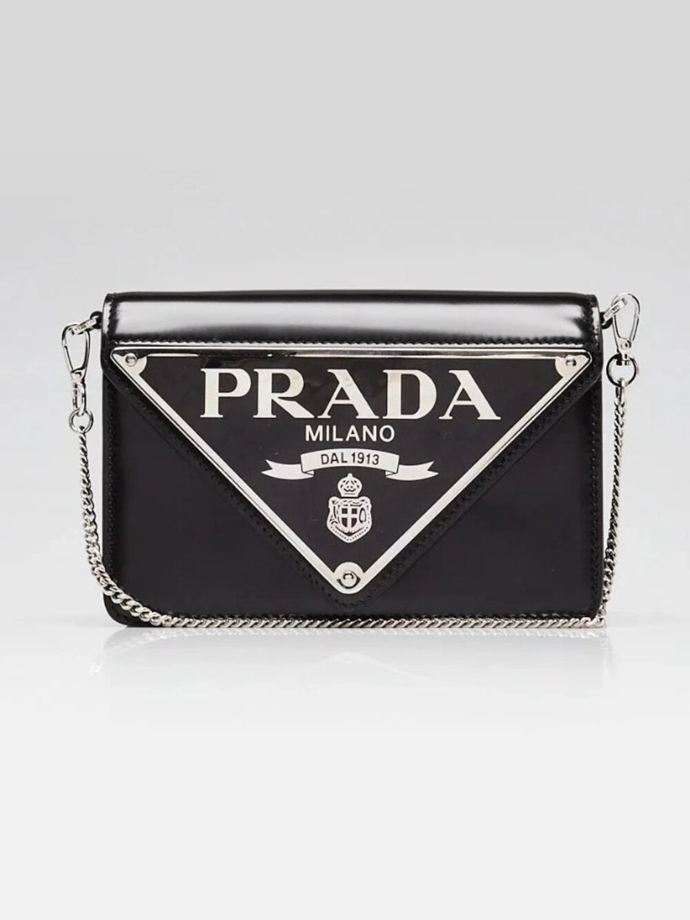 Prada Black Spazzolato Leather Maxi Triangle Logo Small Crossbody Flap Bag